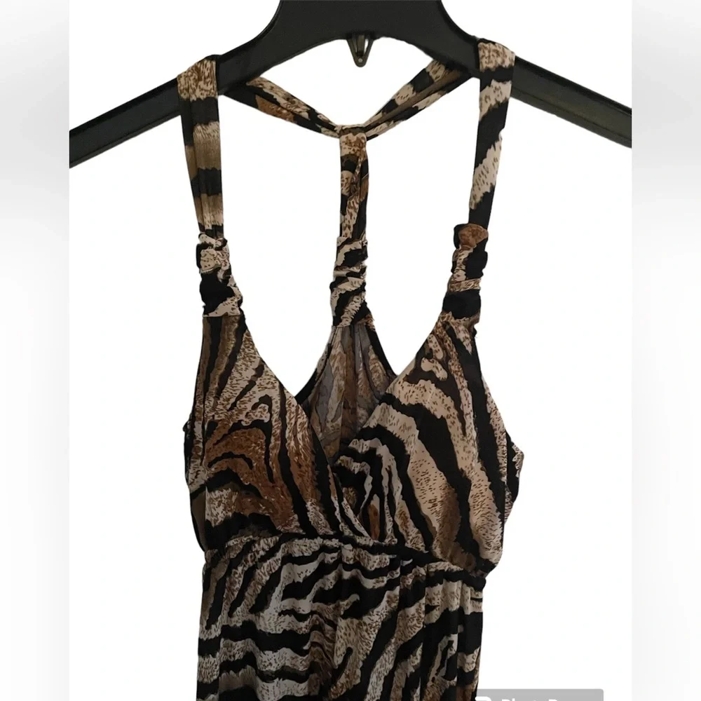 Animal‎ Print Long Maxi Dress Size Small Lightweight Black & Brown Halter Tiger
